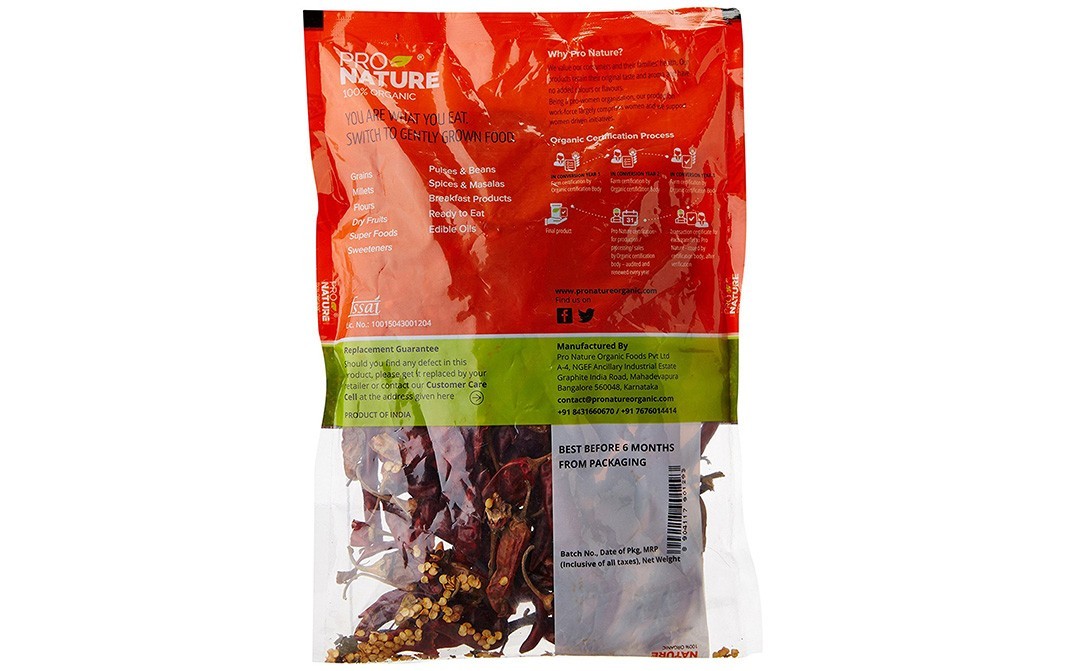 Pro Nature Organic Red Chilli Whole (Rich Colour)   Pack  100 grams